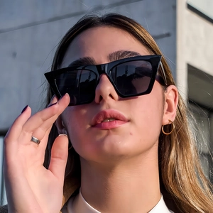 Stylish black oversized cat-eye sunglasses for women with a trendy square frame and dark lenses