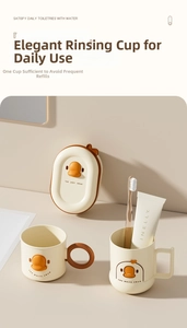 Detail showing high-quality PP bathroom cup with cute cartoon swan and matching wall mount
