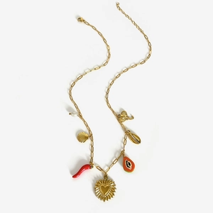 Bohemian 18K gold plated titanium necklace with heart shell and chili pendants