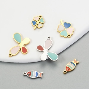 DIY colorful enamel clover fish and butterfly pendants for jewelry making