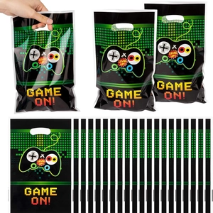 Green Pixel Game Theme Birthday Party Favor Bags Plastic Goodie Bags For Level Up Gamer Birthday Celebration Gift Packaging