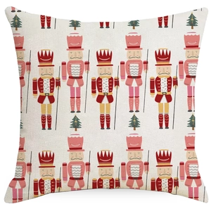 Kissenbezug mit Nussknacker und Weihnachtsbaum-Muster auf grobem Leinen-Stoff für Sofa