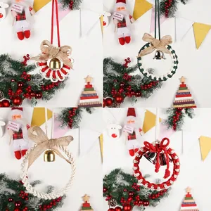 Christmas Hanging Ornaments Hand Woven Macrame Cotton Rope Burlap Bow Metal Bell Wreath Tree Star Holiday Decor Nordic Style