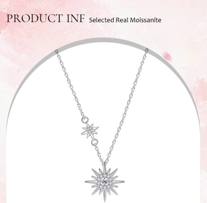 Detailed close-up of Moissanite star pendant in S925 sterling silver with sparkling finish