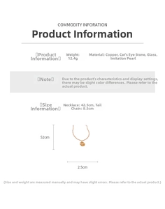 Detailed size specifications for a gold opal pendant necklace with pearl chain