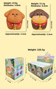Cute resin puppy figurine with red collar and bell including packaging box dimensions
