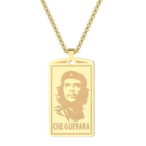 Detailed engraving of Che Guevara portrait on gold-plated stainless steel pendant