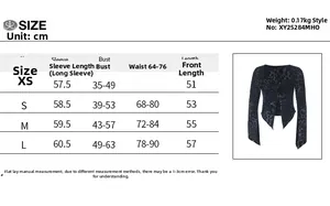 Guide des tailles avec mesures de poitrine et manches pour ce cardigan slim ajusté