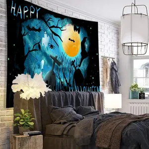 Halloween wandkleed met volle maan en vleermuizen als decoratie voor de slaapkamer