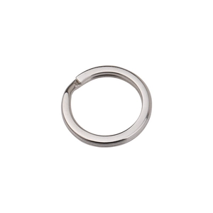 Close-up of a polished silver stainless steel flat split ring for DIY keychains