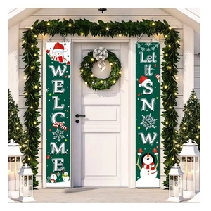 Christmas Porch Banners Decorative Polyester Fabric Outdoor Hanging Flags Holiday Front Door Welcome Sign Snowman Pattern