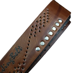 Brown vintage style casual men leather belt with rivet detail and antique pin buckle