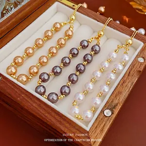 Elegant Adjustable Artificial Pearl Bracelet Alloy Beads Drawstring Chain Vintage French Style Luxury Jewelry For Women Girls