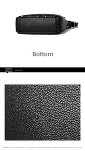 Macro shot of scratch-resistant black lychee texture PU leather and durable bag base