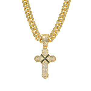 Hip Hop Iced Out Cross Pendant Necklace Alloy Rhinestone Cuban Link Chain Jewelry For Men