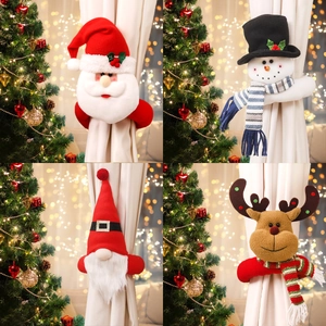 Christmas Curtain Tiebacks Plush Santa Claus Snowman Reindeer Gnome Knitted Fabric Holiday Home Window Decoration