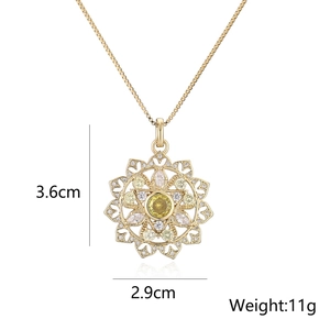 18K gold plated flower pendant necklace with yellow zircon, height 3.6cm and width 2.9cm