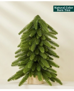 Detailed macro view of original style 40cm mini artificial pine tree on wooden base