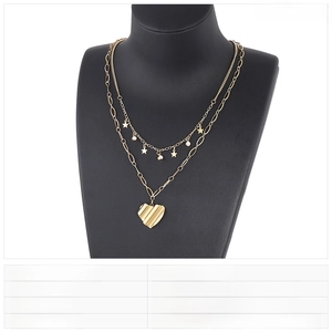 Detailed size chart of gold stainless steel double layer necklace with heart and star charm
