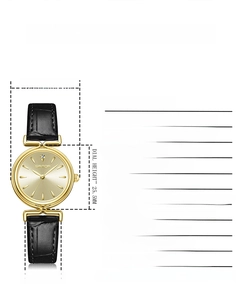 Detailed specification sheet for SANDA vintage quartz watch showing dimensions and features