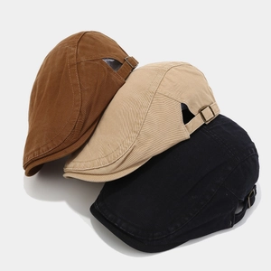 Classic retro cotton ivy caps in brown, khaki, and black with bronze metal buckle