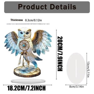 Detailed size specifications for the owl dreamcatcher acrylic tabletop ornament