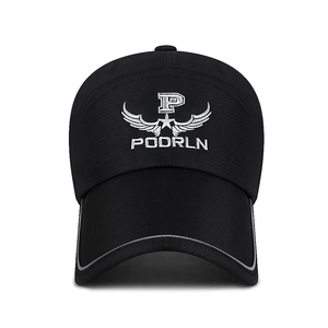 Men's outdoor baseball cap with reflective strip and embroidered wings logo in black