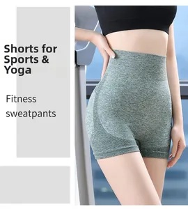 Close-up of green marl seamless yoga shorts featuring high waist and breathable mesh panels
