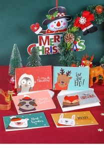 Lot de six cartes de Noël pliantes avec divers animaux de dessins animés et vœux de fête