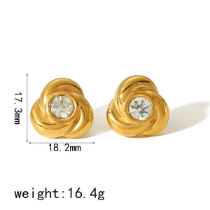 18k gold-plated titanium rose flower stud earrings with zircon center 17.3mm x 18.2mm
