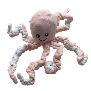 Cute pink and white plush octopus dog squeaky toy with high-quality soft fabric