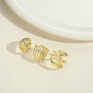 Three-piece gold plated adjustable rings with shell texture and spiral designs