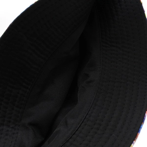 Close-up of the reinforced stitching and durable black twill fabric inside the bucket hat