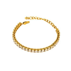 Golden stainless steel tennis bracelet with vibrant square-cut colorful cubic zirconia gems