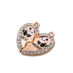 Yin Yang panda heart pendant bracelets for best friends with rhinestones and gold plating