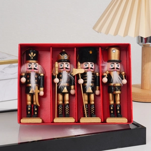 Set of 4 glitter wooden nutcracker soldier king figurines for Christmas home decor