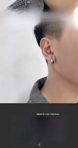 Detail view of 316L stainless steel clip-on earrings in black and silver finishes