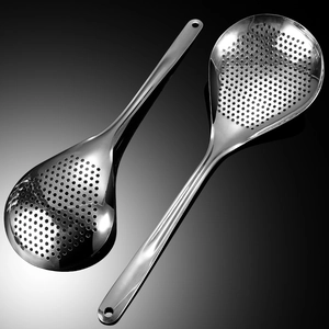 Set of two 304 stainless steel slotted spoons with long handles for kitchen frying