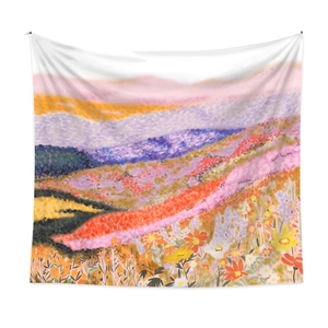 Impressionist landscape tapestry with floral mountains for minimalist home wall decoration