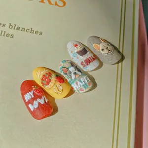 5D Embossed Nail Art Stickers Cute French Bulldog Food Bread Cartoon Self Adhesive Japanese Style Decals For Women Girls