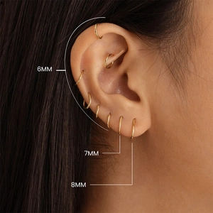 Minimalist S925 sterling silver gold hoop earrings in 6mm, 7mm, and 8mm sizes