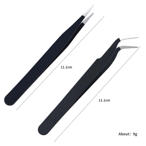 Precision stainless steel tweezers set with straight and curved tips for nail art and lash