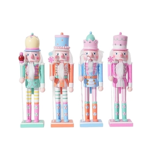 Set of four 30cm pastel candy-themed wooden nutcracker soldiers for Christmas decor