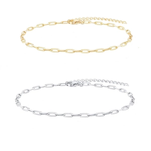 Minimalist gold and silver cuban link chain anklets with lobster clasps and extension chains