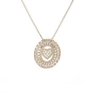Elegant Heart Pendant Necklace Gold Plated Copper With Round Zirconia For Women Fashion Daily Accessories