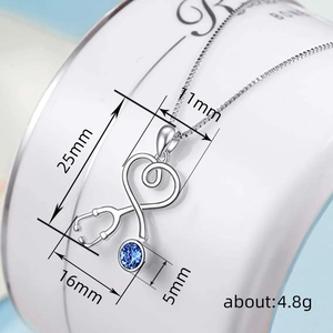 Polished silver stethoscope heart necklace with blue gemstone pendant for women