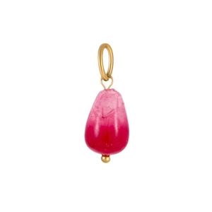 Polished teardrop natural stone pendant with pink gradient and golden metal loop