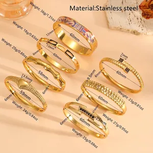 Bracelets joncs en acier inoxydable plaqué or 18 carats avec motifs cœur et bambou femme