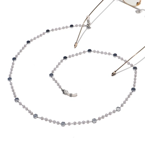 Hexagonal beads and white pearl stainless steel eyewear chain with silicone loops