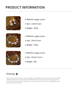 Detailed product dimensions for the zircon flower jewelry set with earrings and necklace